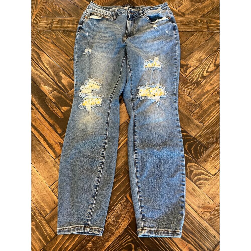 Judy Blue Skinny Jeans Women 14W Patchwork Grunge Summer Cute Preppy Distressed